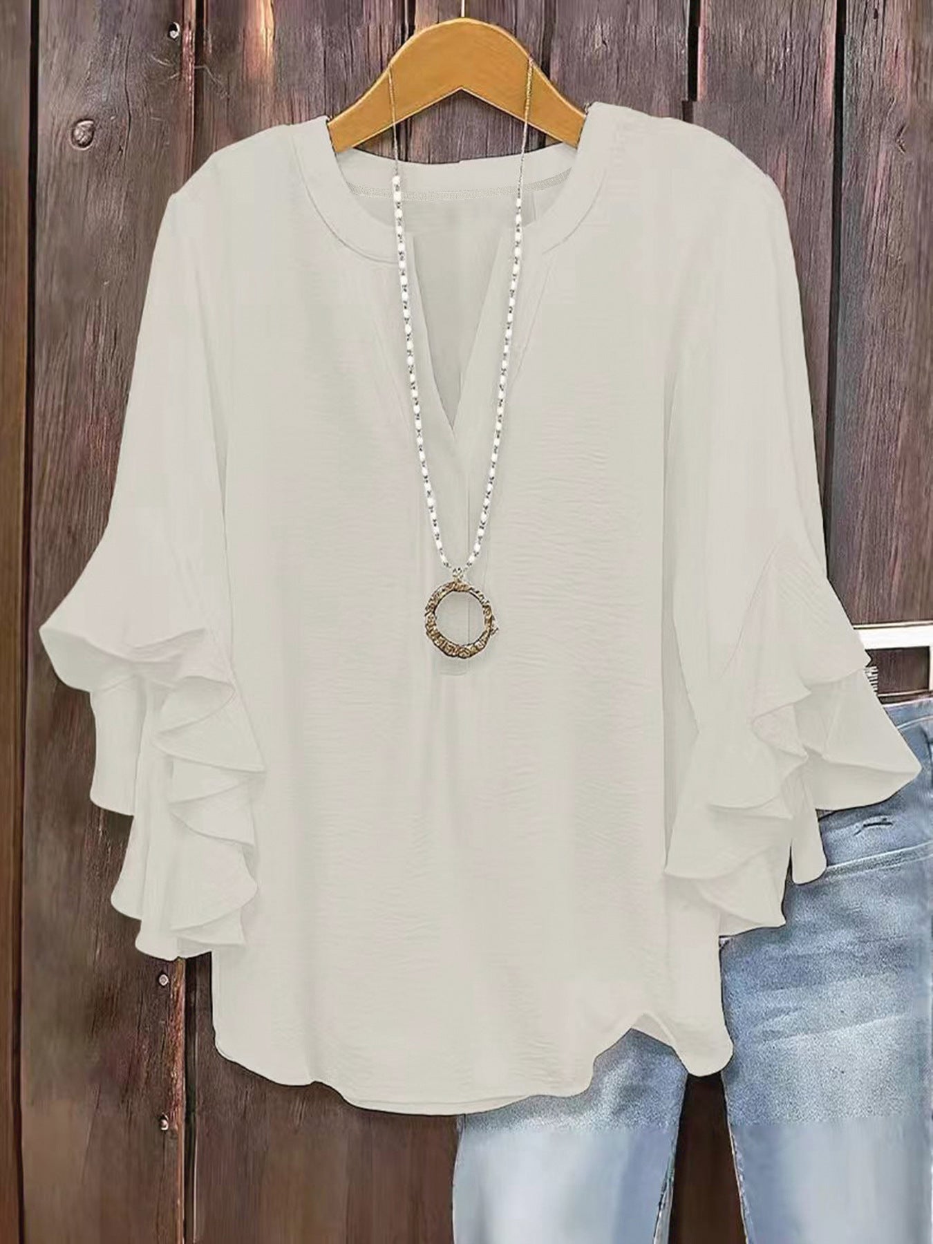 🍃 Plus Size Women's Floral V-Neck Blouse | Flowy Ruffled Sleeve Top for Arm & Tummy Flattering | Lightweight Casual Summer Shirt ☀️