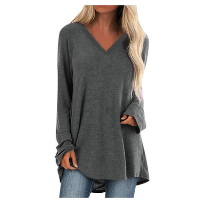 V‑Neck Raglan Long‑Sleeve Loose Knit Tunic Top