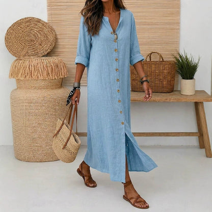 Linen Button-Down Maxi Dress