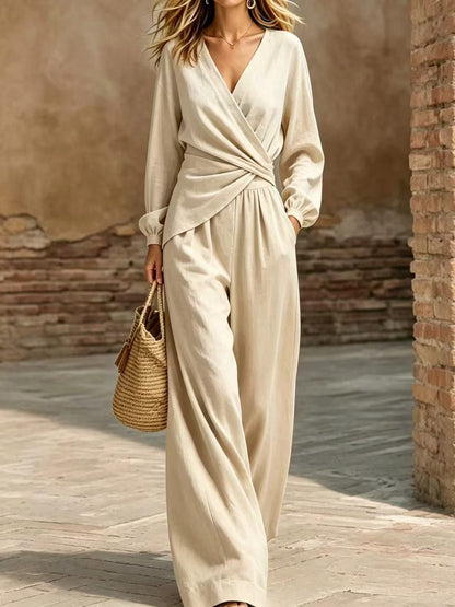 Wrap Top & Wide-Leg Pants Set