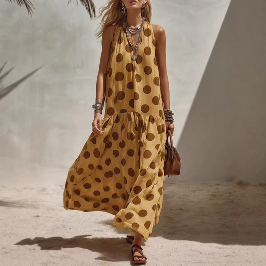 Women's Sleeveless Casual Dress - Striped Polka Dot Print