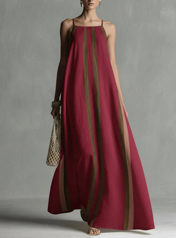 Vertical Stripe Spaghetti Strap Loose Flowy Maxi Dress