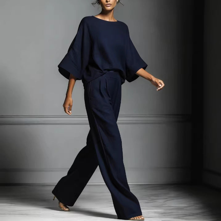 Linen Blend Batwing Sleeve Two-Piece Set