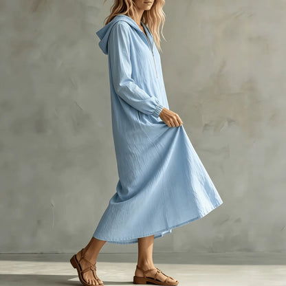 Hooded Zip-Neck Midi Dress