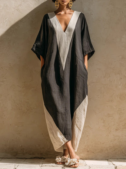 Color-Block Geometric Kaftan Maxi Dress