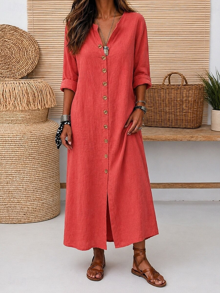 Linen Button-Down Maxi Dress