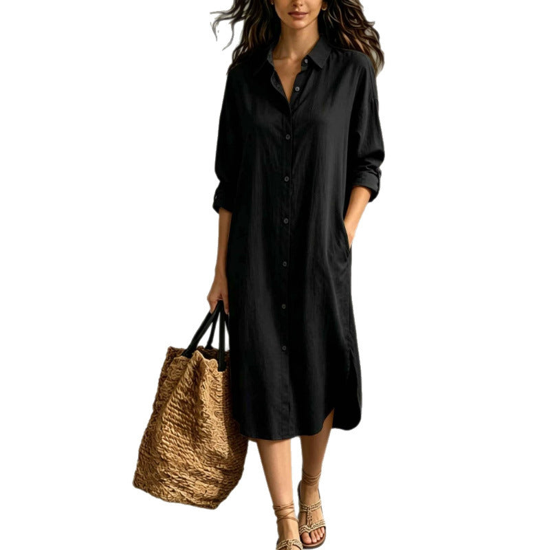 Oversized Linen‑Blend Shirt Midi Dress