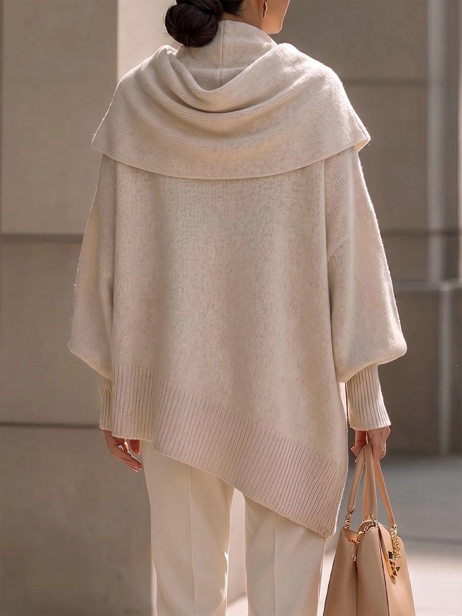 Women's Solid Cowl Neck Oversized Asymmetric Hem Knit Tunic Sweater