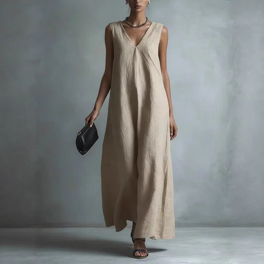 Oversized Sleeveless Linen Maxi Dress