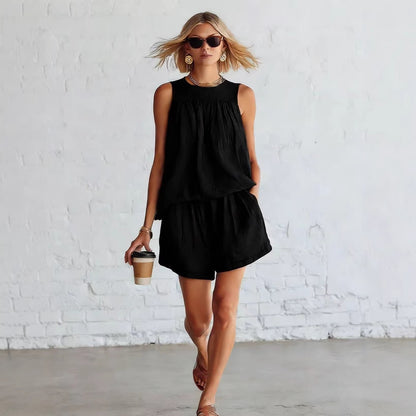 Crinkled Casual Two Piece Short Set