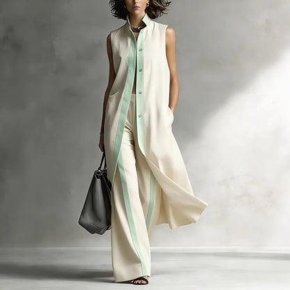 Contrast Sleeveless Tunic & Wide-Leg Pants Set Modern Sophistication, Effortless Tailored Style