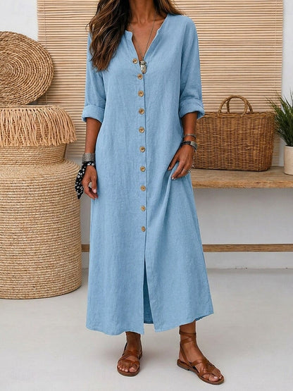 Linen Button-Down Maxi Dress