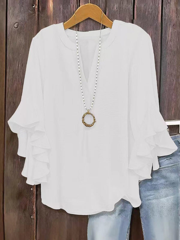 🍃 Plus Size Women's Floral V-Neck Blouse | Flowy Ruffled Sleeve Top for Arm & Tummy Flattering | Lightweight Casual Summer Shirt ☀️