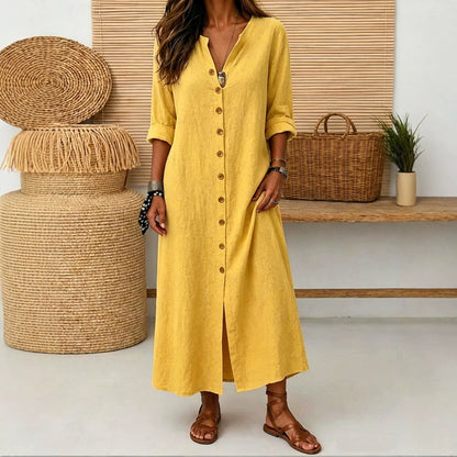 Linen Button-Down Maxi Dress