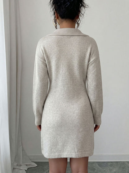 Polo Collar 3D Floral Embroidery Knit Mini Dress