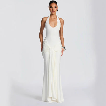 Halter Ruched Draped Mermaid Maxi Evening Dress