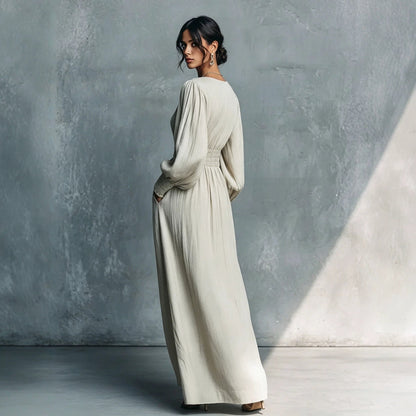 Textured V-Neck Smocked Waist Maxi Dress