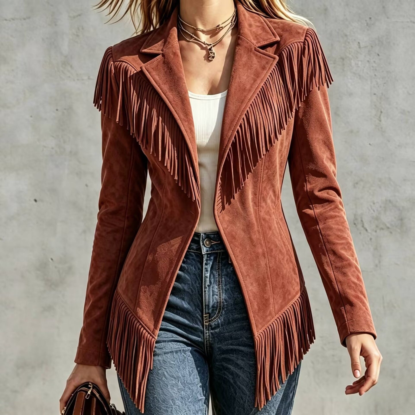 Faux Suede Fringe Jacket