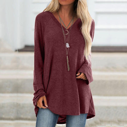 V‑Neck Raglan Long‑Sleeve Loose Knit Tunic Top