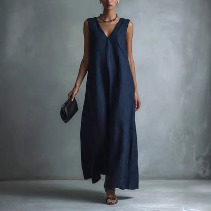 Oversized Sleeveless Linen Maxi Dress