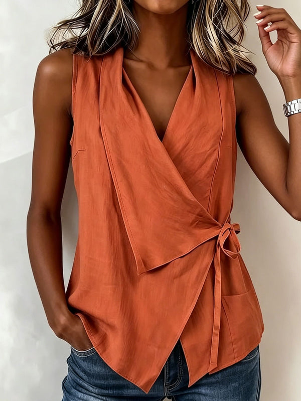 Casual Tie Waist Asymmetrical Top
