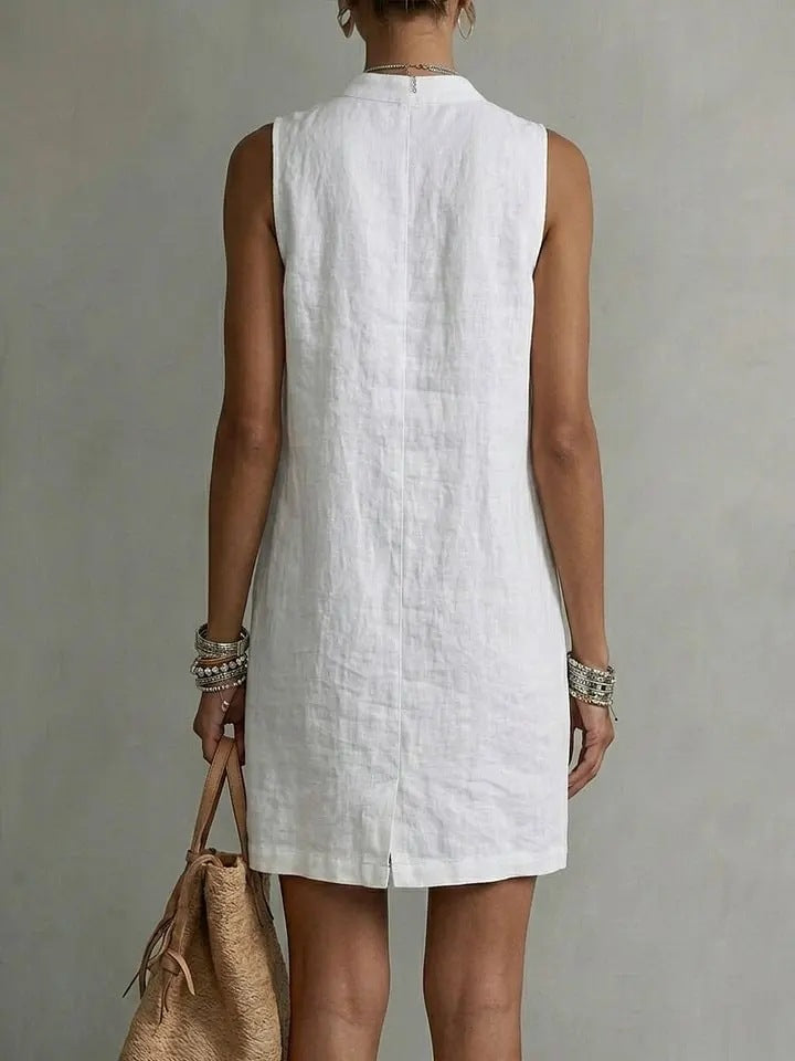 Sleeveless Linen Button-Front Mini Dress