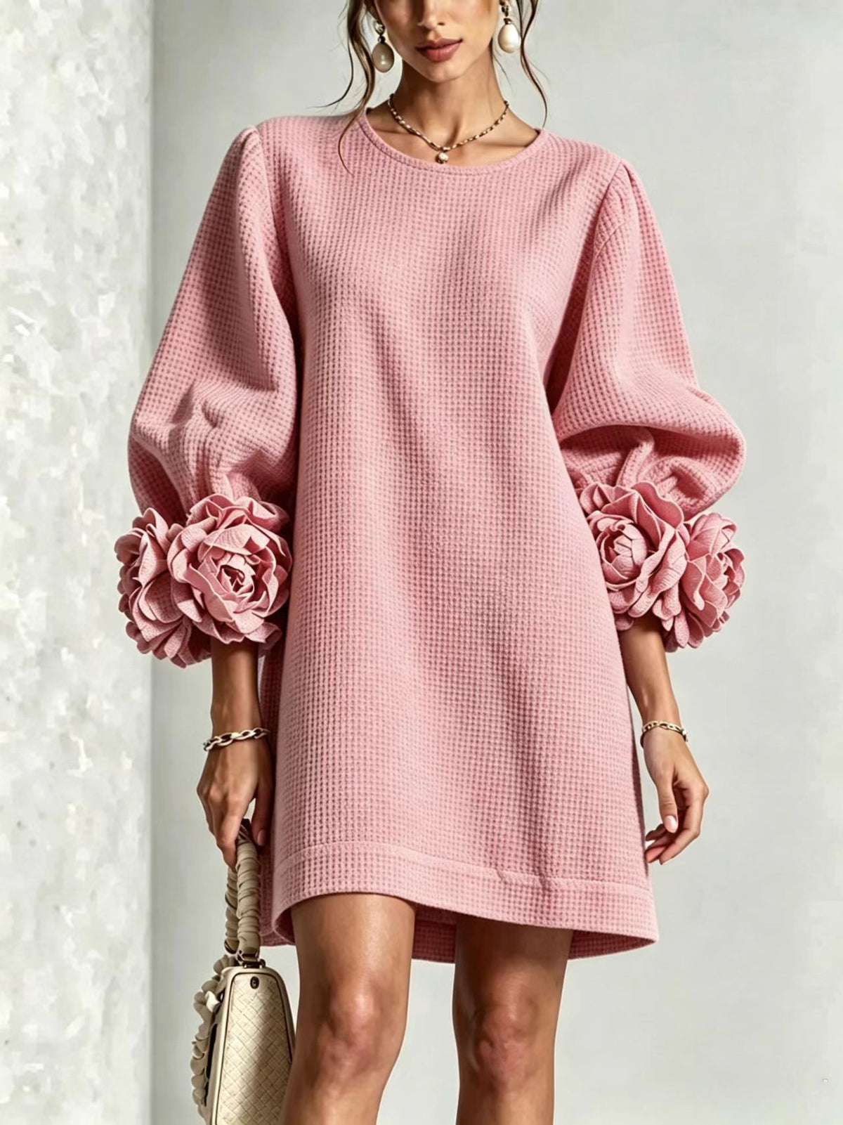 French-Style Floral Dress With Lantern Sleeves