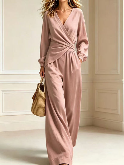 Wrap Top & Wide-Leg Pants Set