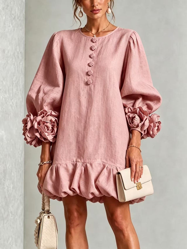 Floral Cotton-Linen Ruffled Dress