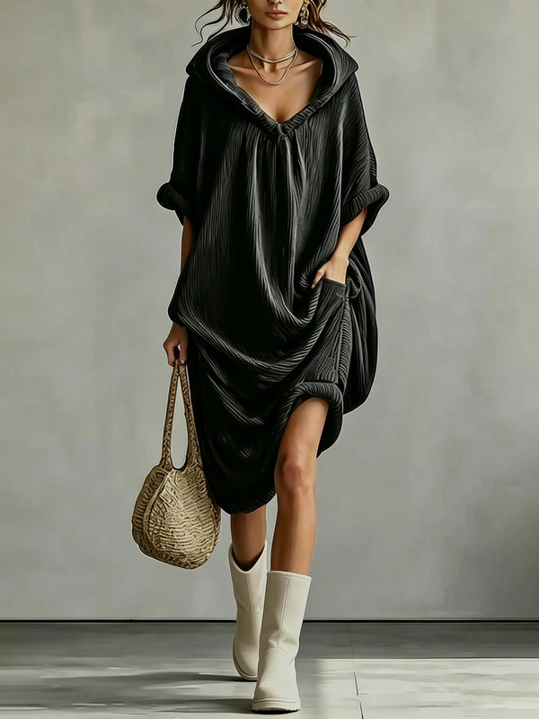 Hooded Crinkle Oversized Midi Dress