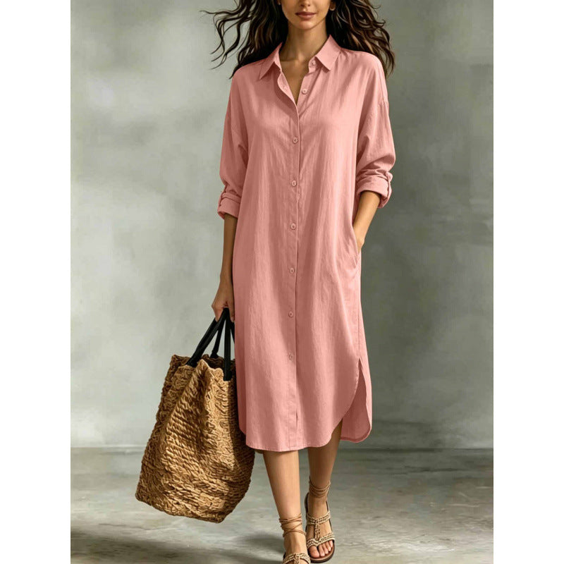 Oversized Linen‑Blend Shirt Midi Dress