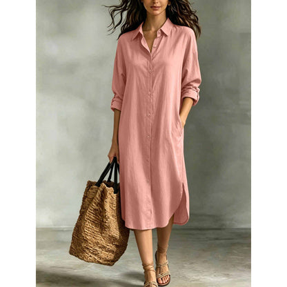 Oversized Linen‑Blend Shirt Midi Dress