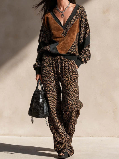 Tiger-Print Knit Two-Piece Set