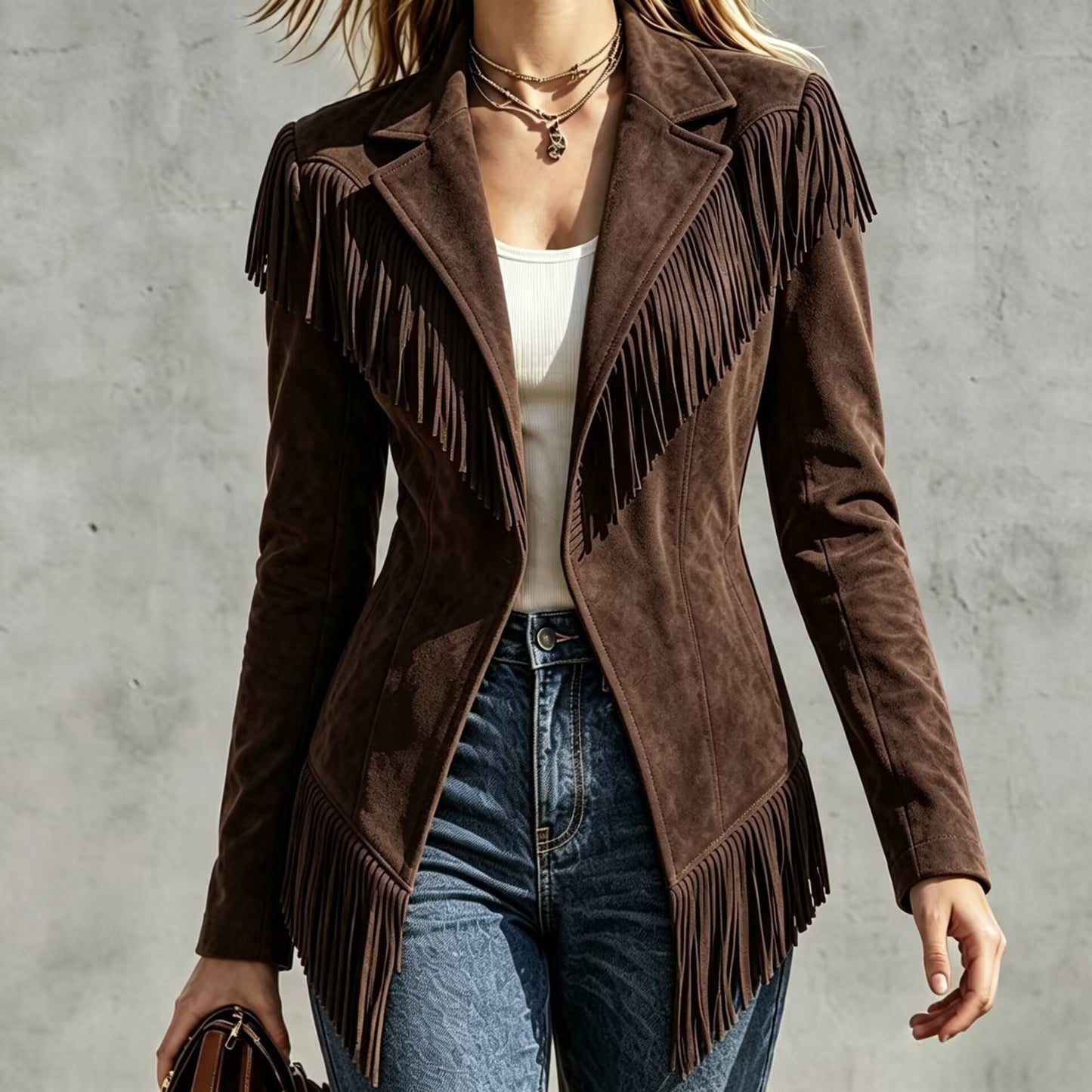Faux Suede Fringe Jacket