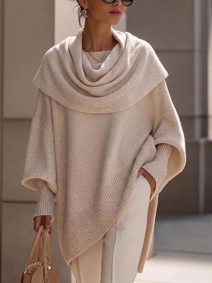 Women's Solid Cowl Neck Oversized Asymmetric Hem Knit Tunic Sweater