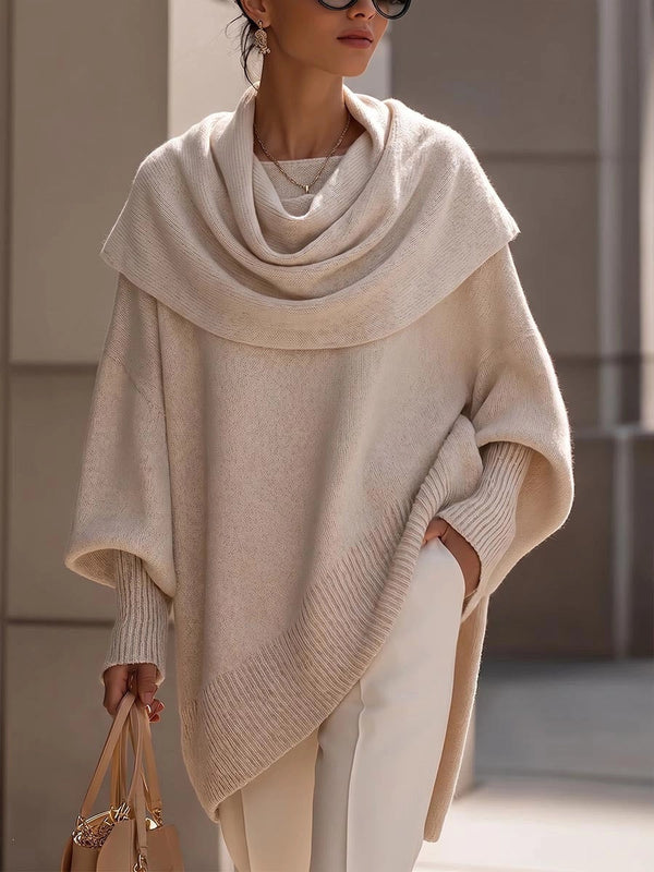 Women's Solid Cowl Neck Oversized Asymmetric Hem Knit Tunic Sweater