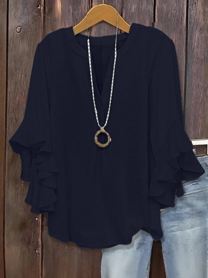 🍃 Plus Size Women's Floral V-Neck Blouse | Flowy Ruffled Sleeve Top for Arm & Tummy Flattering | Lightweight Casual Summer Shirt ☀️