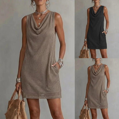Women Hollow Out Knit Sleeveless Mini Dress