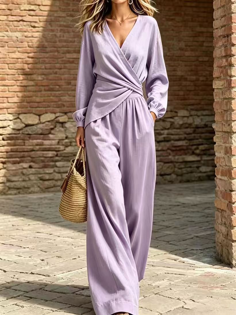 Wrap Top & Wide-Leg Pants Set