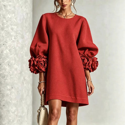 French-Style Floral Dress With Lantern Sleeves