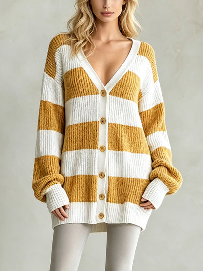 Oversized V-Neck Button-Front Chunky Knit Cardigan