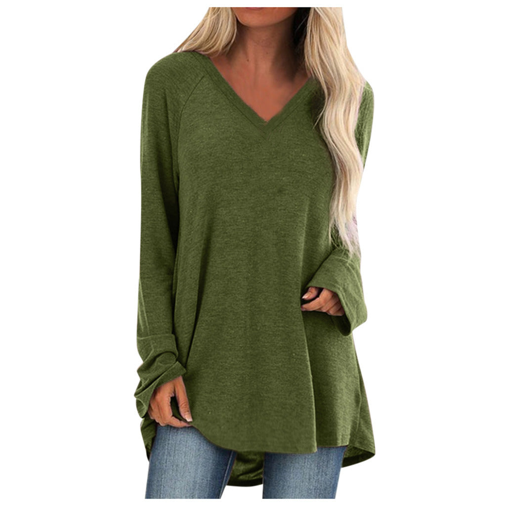 V‑Neck Raglan Long‑Sleeve Loose Knit Tunic Top