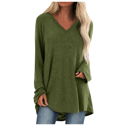 V‑Neck Raglan Long‑Sleeve Loose Knit Tunic Top