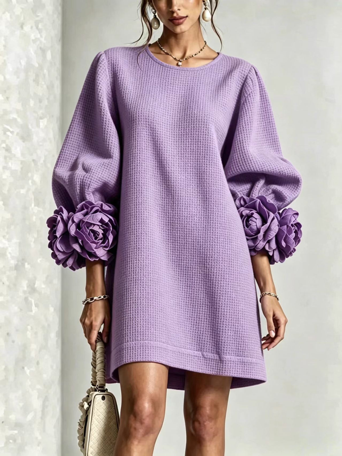 French-Style Floral Dress With Lantern Sleeves