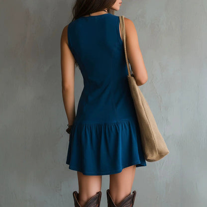 Women's Sleeveless U-neck Button Embellishments Dress
