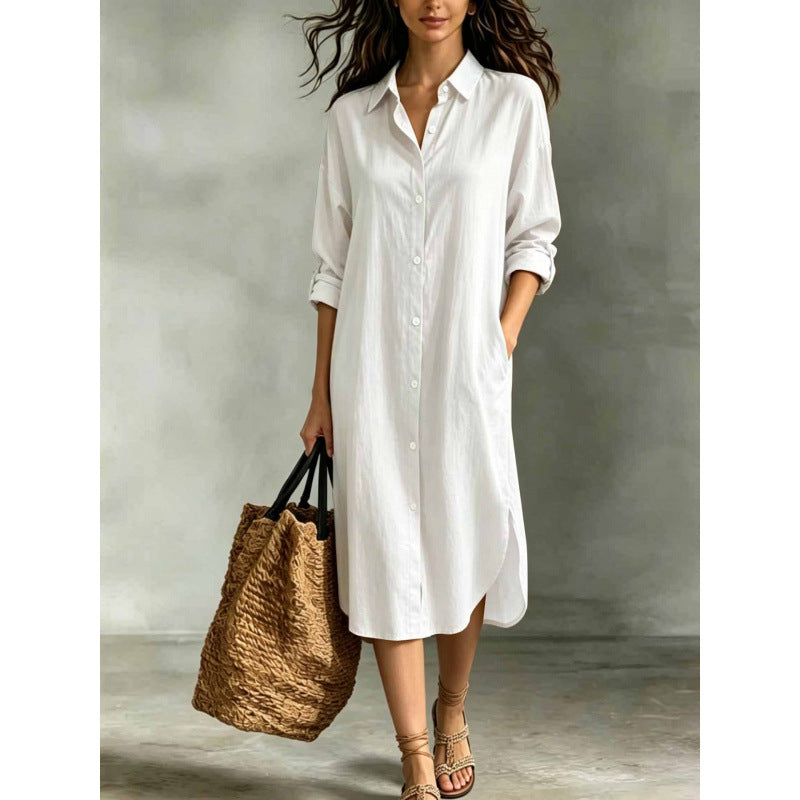 Oversized Linen‑Blend Shirt Midi Dress