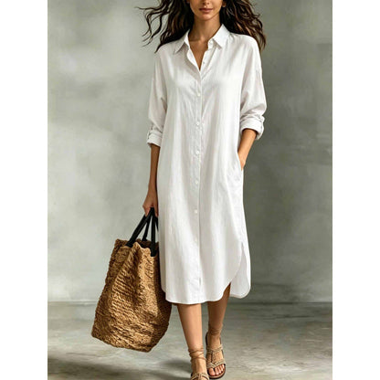 Oversized Linen‑Blend Shirt Midi Dress