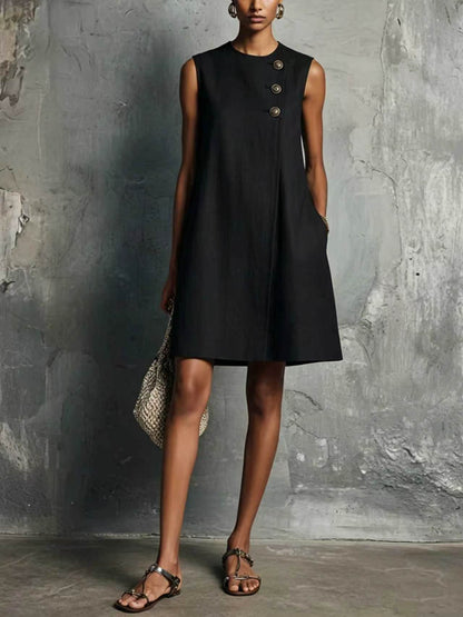 The Sculptural Button Shift Mini Dress