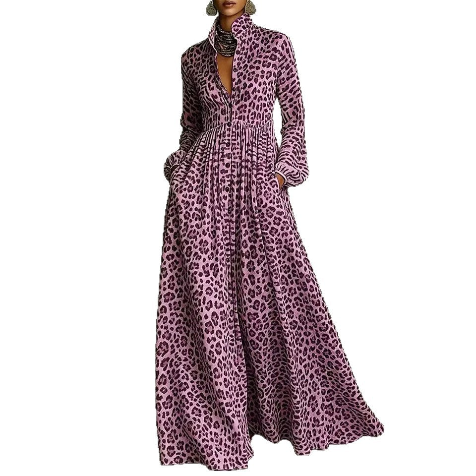 Leopard Print Shirt Maxi Dress
