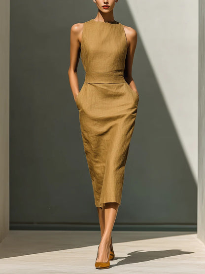 Women'S Elegant Sleeveless Slim Fit Hip-Covering Mid-Length Dress